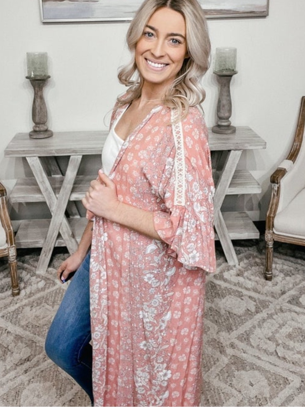 Boho Floral Kimono in Dusty Rose size M